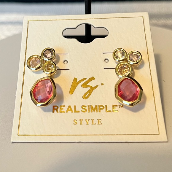 REAL SIMPLE STYLE NWT YELLOW GOLD-PLATES OVER STERLING SILVER & PINK EAR… - Picture 3 of 10